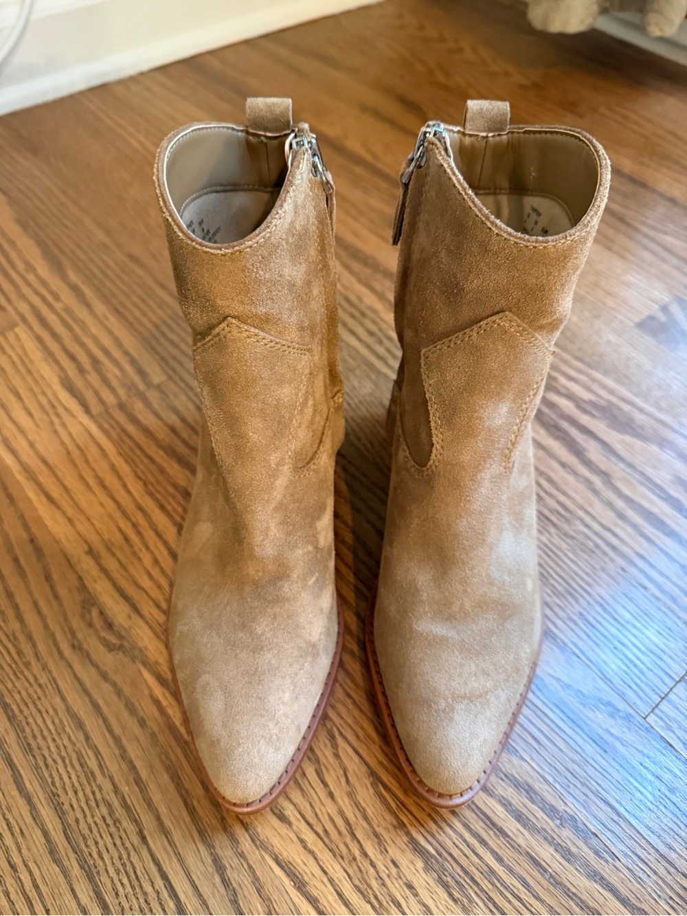Ralph Lauren Tan Suede Ankle Booties with Side Zip Size 6 - Harpher Suede Bootie - Picture 2 of 16